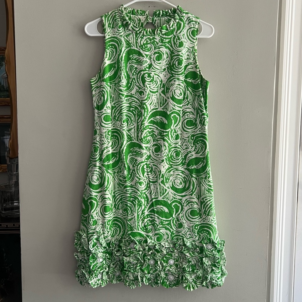 Lilly Pulitzer Green and White Darling Shift Dress Sz 6